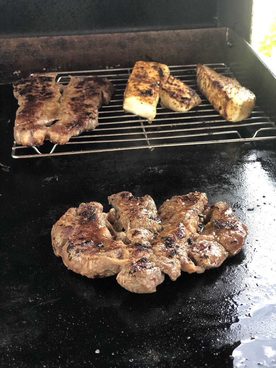 My version of #hibachi ends with #halibut and #Steak inside of a tortilla🎉 hot off the #blackstone