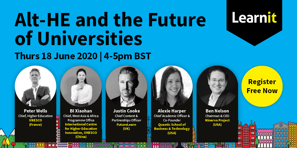 Learnit_World's tweet photo. Join us for a discussion on Alternative Higher Ed &amp; the Future of Universities w/ @HigherEd_UNESCO @justincooke Ben Nelson @minervaproject @AlexieHarper @QuanticSchool &amp; Bi Xiaohan @UNESCO
Thurs 18 June, 4-5pm BST

Register now >> https://t.co/vopqaQF8Po https://t.co/ZSe4cXqy87