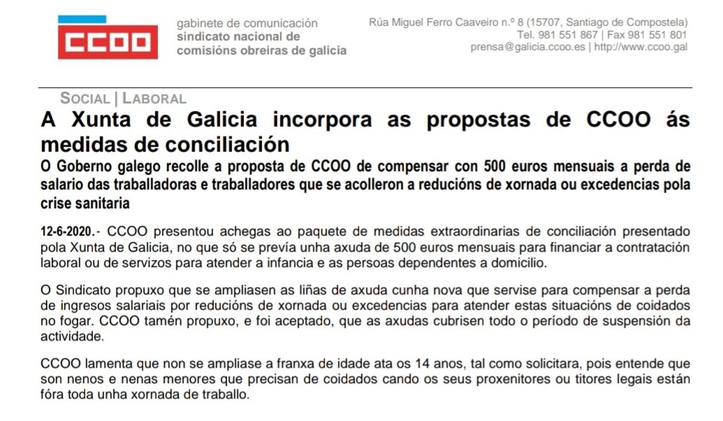 ASI SI a <a href="/Xunta/">Xunta de Galicia</a> recua e incorpora a proposta das <a href="/ccoogalicia/">S. N. de CCOO Galicia</a>
✅Compensar excedencia ou reducción xornada.
✅500€ mes
✅Dende o 16 de marzo ata reapertura centros de dia, garderias e colexios.
x.com/RSarmientoCCOO…