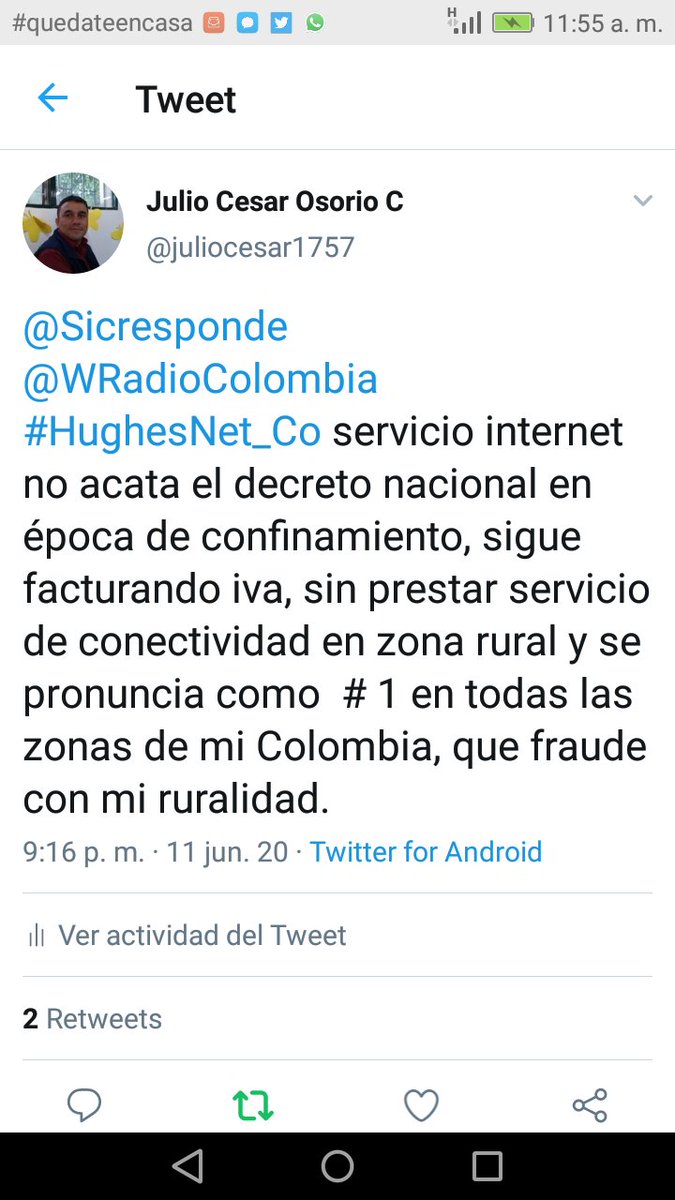 juliocesar1757's tweet photo. #AlAireEnLaW @Sicresponde #HughesNet_Co es posible, saber antecedentes de esta empresa que se pronuncia como #1 en internet, y no garantiza #QuedateEnCasa mala conectividad y nunca acompañana al cliente, solo cobra y factura. Violenta decretos nacionales. https://t.co/I6AFMJf0tO