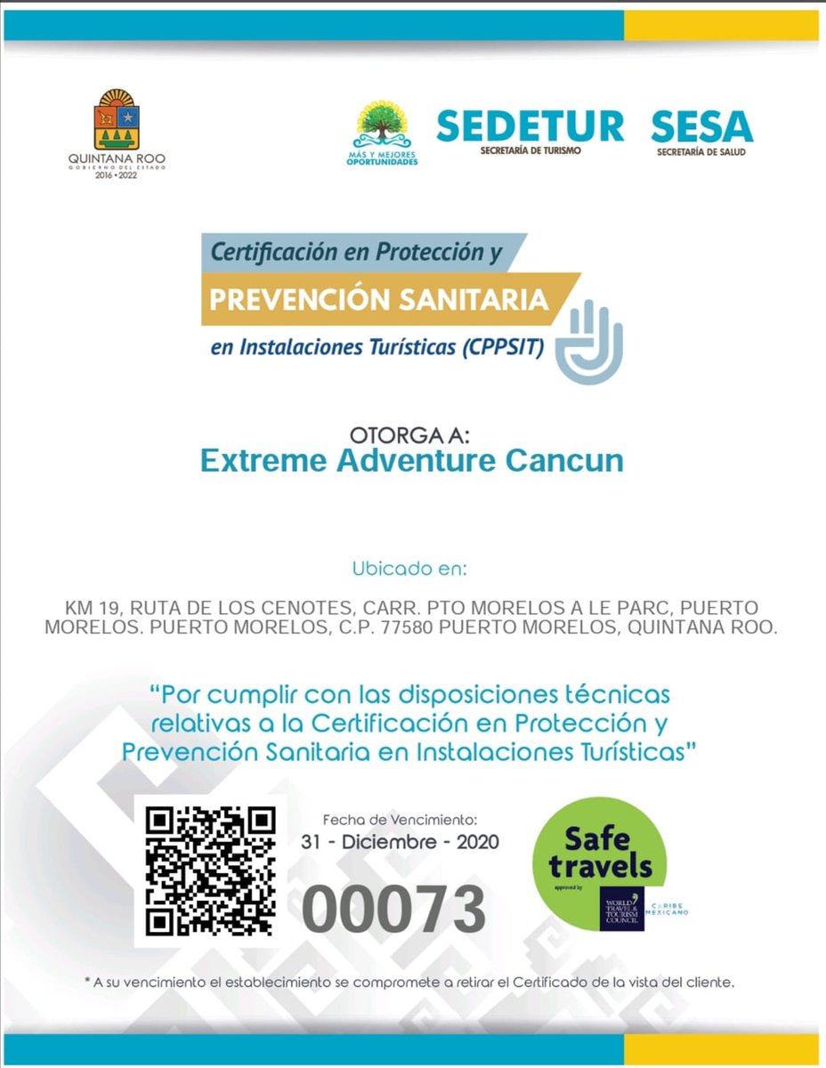 De manera voluntaria, casi 140 prestadores de servicios y empresas relacionadas con la industria turística de #PuertoMorelos, están en proceso para obtener la Certificación en Protección y Prevención Sanitaria en Instalaciones Turísticas, que promueve <a href="/GobQuintanaRoo/">Gobierno Quintana Roo</a>.
1/2