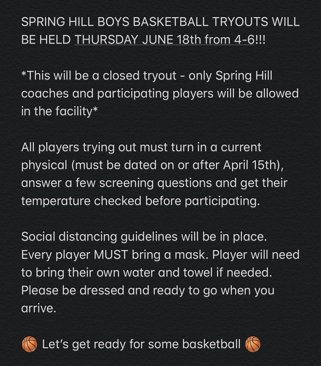 Spring Hill Boys Basketball Tryouts!!!