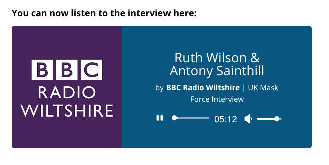 UKMaskForce's tweet image. If you missed our interview on BBC Radio Wiltshire you can catch up here ukmaskforce.co.uk/bbc-radio-wilt… #ruthwilson #ukmaskforce #PPE #frontline