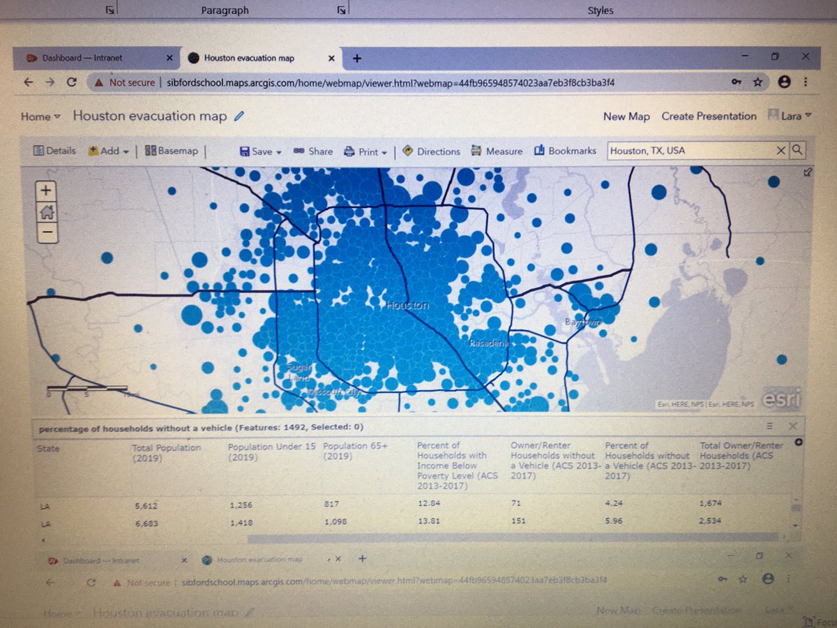 SibfordGeog's tweet photo. @GIS4Schools @geogologue @SibfordOxon So pleased with our Yr 11 Geographers first attempt at GIS. They followed a great tutorial by #ArcGIS to create evacuation plans for a hurricane threat in Houston. Thank you @davidErogers for the original idea/links #BeSibford https://t.co/zRxls3IhFG