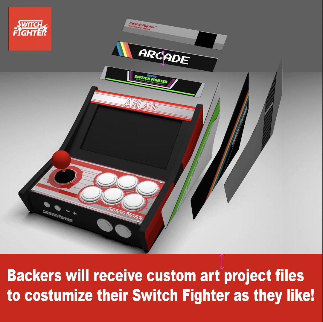 Switchfighter2's tweet photo. As many of you have asked about different styles for the Switch Fighter, we are happy to let you know that all the backers will receive custom art project files to costumize their Switch Fighter as they like!

#switchfighter
@RetroNewsNow 
@AppleArcade 
#Switch 
#NintendoSwitch https://t.co/Lfof3F16pR
