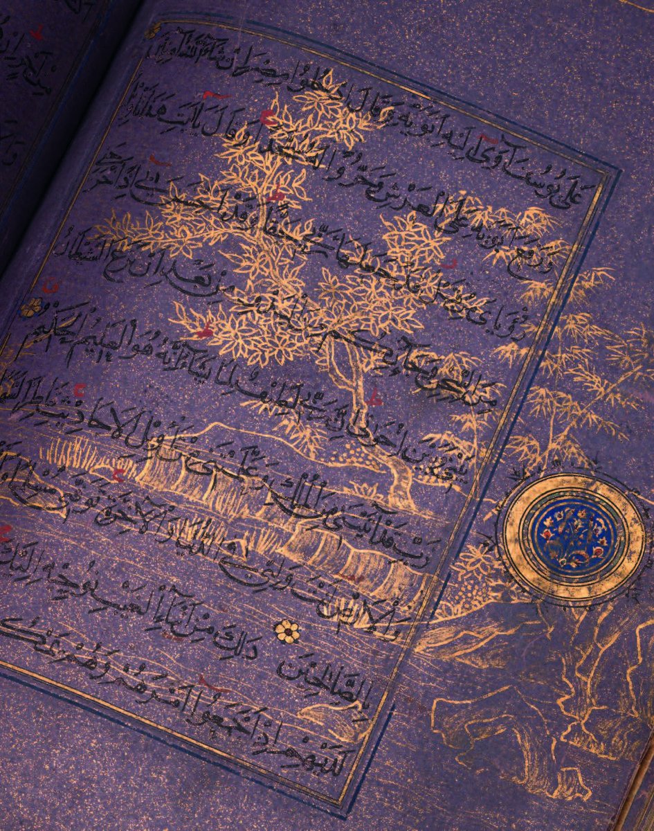 A heartstoppingly beautiful 15th century Timurid Qur'an copied on Ming Dynasty gold-painted colored paper, is coming up for auction  @ChristiesInc in London on 25th July. Estimate $780 000 - $1.2m. Only four other similar Qur'ans written on Chinese paper like this are known. 1/2