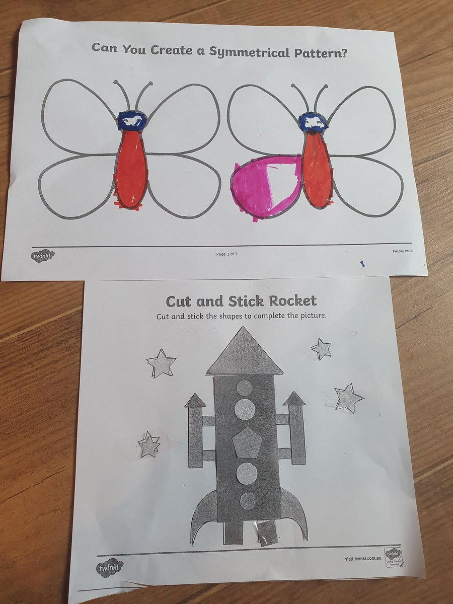 sh4n15's tweet photo. @athersleynp Rubie cutting and sticking her rocket and done a little bit of colouring that needs finishing https://t.co/IUTjWIg79Z