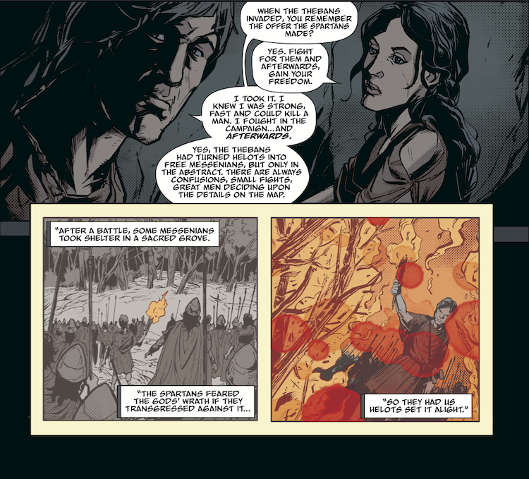 UoNClassics's tweet photo. #SpartaLive A different take from yesterday's on #helots recruited into #Spartanarmy (art by @funrama). Writer @kierongillen will be talking to us next week, "#Sparta in #graphicnovels" https://t.co/xQCpWP1ANI. #slavery #historyofslavery #comics #Three_comic #historicalfiction https://t.co/QjyQbMeJa5