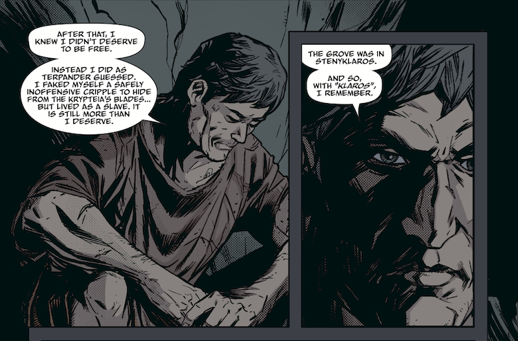 UoNClassics's tweet photo. #SpartaLive A different take from yesterday's on #helots recruited into #Spartanarmy (art by @funrama). Writer @kierongillen will be talking to us next week, "#Sparta in #graphicnovels" https://t.co/xQCpWP1ANI. #slavery #historyofslavery #comics #Three_comic #historicalfiction https://t.co/QjyQbMeJa5