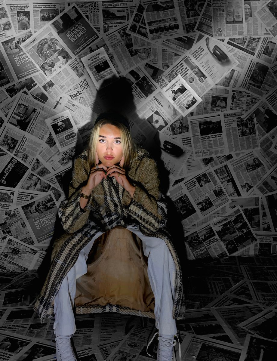 Fram_Art's tweet photo. Noah B in year 10 just sent me this, quite frankly, brilliant photograph. His incredible parents allowed him to wallpaper his walls with newspaper specifically for his Art GCSE. Wow! #remotelearningart https://t.co/oqh7o3Rgtz
