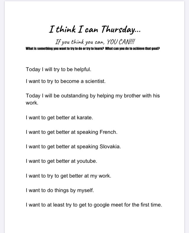 KarenHarris333's tweet photo. #ithinkicanthursday What is something you want to try to do or learn?  What can you do to achieve that goal? ✅ #stayingpositive @KrisDeFazio @LynnZinser_5 @JamesburgPublic #jamesburgproud https://t.co/xd2oqJNLFG