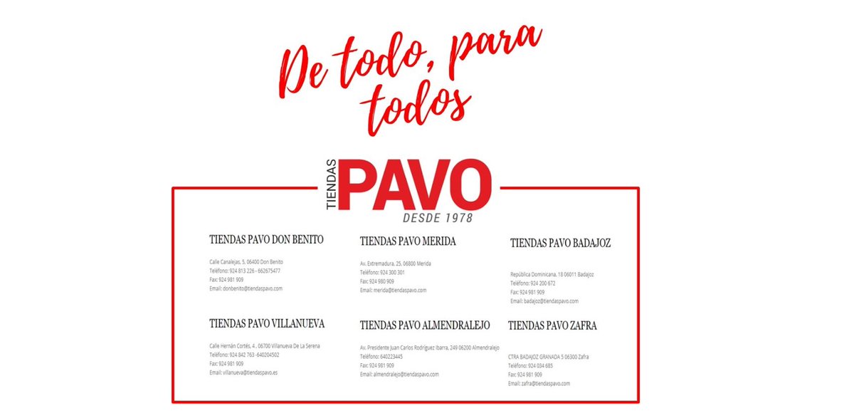 tiendaspavo's tweet photo. Busques lo que busques, seguro que en lo encuentras en Tiendas Pavo, 6 tiendas con todo tipo de artículos de hogar, bricolaje, motor, tiempo libre, ropa...
https://t.co/r64LqFlVq5 https://t.co/shZIBjT8ed
