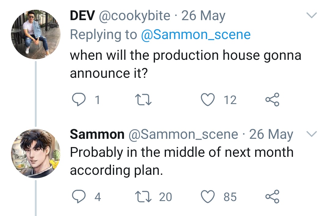 I'm not sure when exactly they would give us a clear announcement, but probably it would be couple days ahead because Sammon (the author of MOD) said these last month. #MannerOfDeathTheSeries #BodySays  #MaxTul