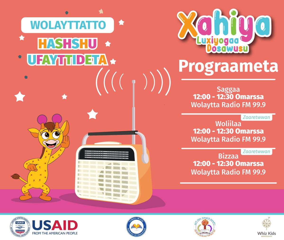 TsehaiLL's tweet photo. We are excited to announce that for the first time educational children Radio is available in Hadiyyisa, Wolayittatto &amp; Sidaamu Afoo starting this week. This is part of the @TsehaiLL project! 
#LearningNeverStops #10MChildren @TsehaiLL
@brukty @USAIDEthiopia @ReadingGCD @fdremoe https://t.co/ktcKSA57XS