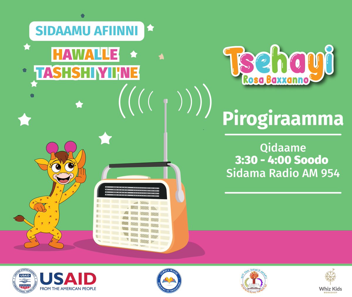 We are excited to announce that for the first time educational children Radio is available in Hadiyyisa, Wolayittatto &amp; Sidaamu Afoo starting this week. This is part of the <a href="/TsehaiLL/">Tsehai Loves Learning</a> project! 
#LearningNeverStops #10MChildren <a href="/TsehaiLL/">Tsehai Loves Learning</a>
<a href="/brukty/">Bruktawit Tigabu</a> <a href="/USAIDEthiopia/">USAID Ethiopia</a> <a href="/ReadingGCD/">All Children Reading</a> <a href="/fdremoe/">Ministry of Education Ethiopia</a>
