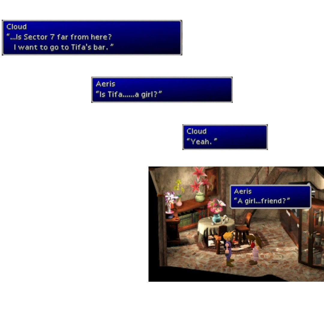 Glimpse of childhood Tifa shown from Cloud's headache flashback that lead Aerith asked about her.Another screentime of hers added