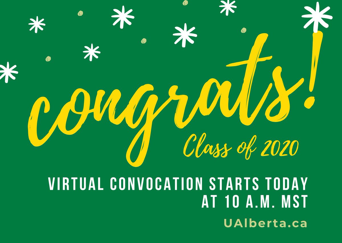 UAlberta's tweet photo. Today’s the day! We could not be more proud of all of our graduating students. Congratulations on this great achievement! 🎉🎓💚💛 https://t.co/WAEChL07qd