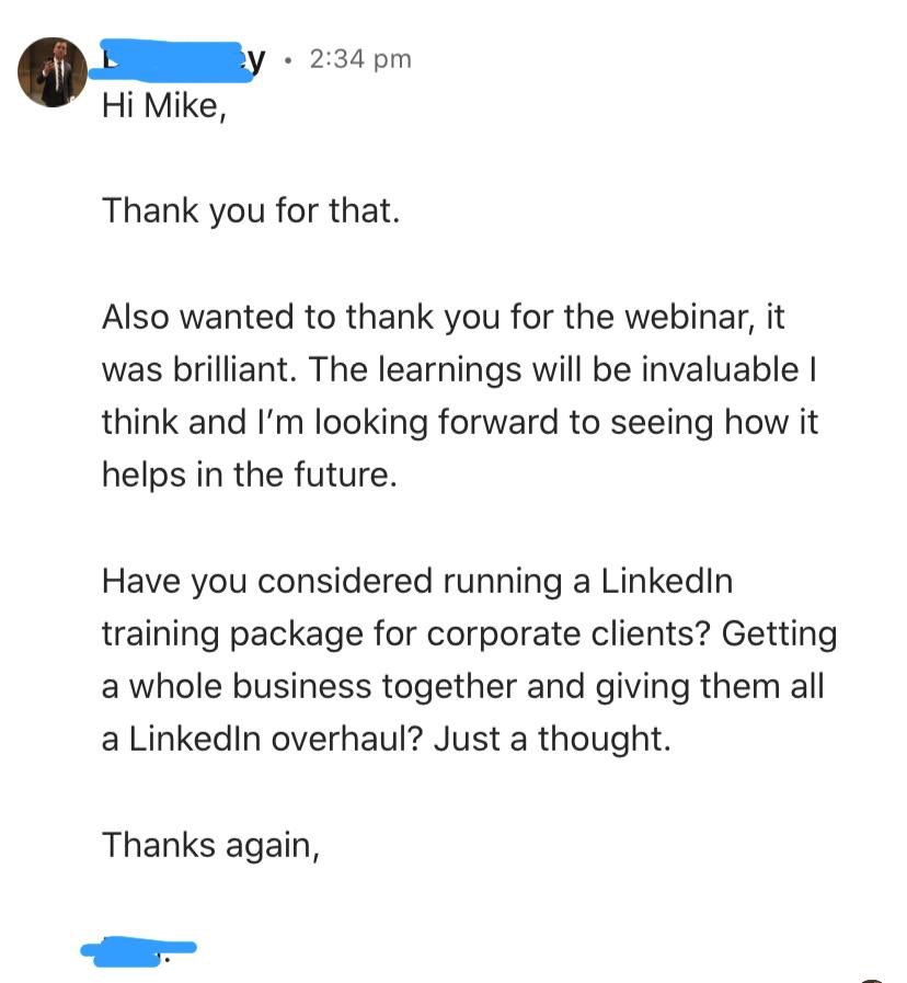 makedigitalreal's tweet photo. Great feedback from one of my latest #LinkedIn101 clients! #linkedin #success #learning https://t.co/2bcxJCwtFq