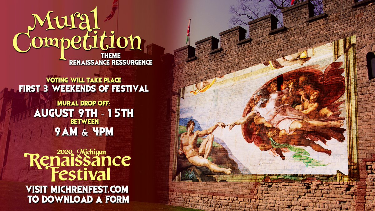 Break out the Paint and Create your Masterpiece for the 2020 Mural Competition. 

Details are available at: michrenfest.com/forms/MIRF-MUR…