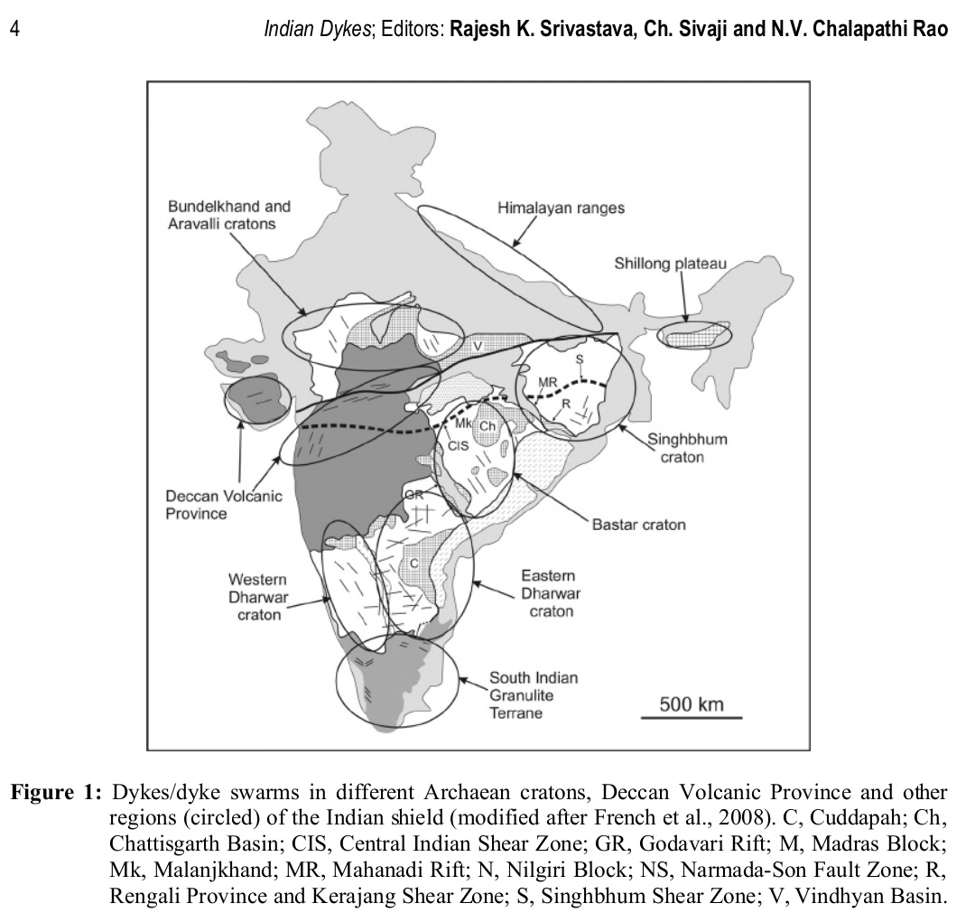 On the Indian subcontinent, there are several regions where dykes occur (maps below).Dykes exhibit different geochemical features that can help understand their formation.The Eastern Dharwad Craton, covering parts of  #Karnataka &  #AndhraPradesh has distinct magmatic dykes.