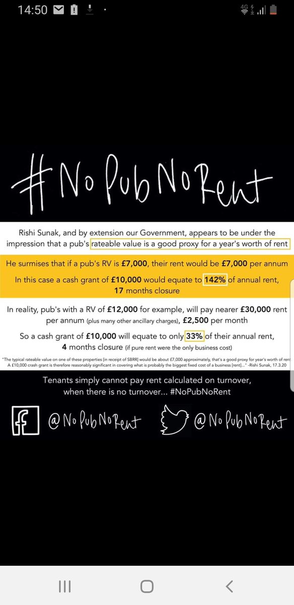 A more realistic take @RishiSunak @NoPubNoRent 
Our RV £38000 our rent £42000
A pub company owned free of tie pub still being asked for full rent!!
Something needs to be done