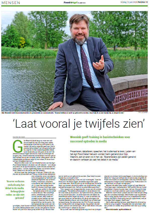 GerrianneJansen's tweet image. Agri Food Debat Netwerk (agrifooddebat.nl) in de kijker. Food&amp;amp;Agribusiness interviewt @GijsWeenink over kansen die de agrarische sector laat liggen in maatschappelijk debat. 
Unieke samenwerking LTO Academie @LtoCarmen, Debatacademie en Agri Food Academy.