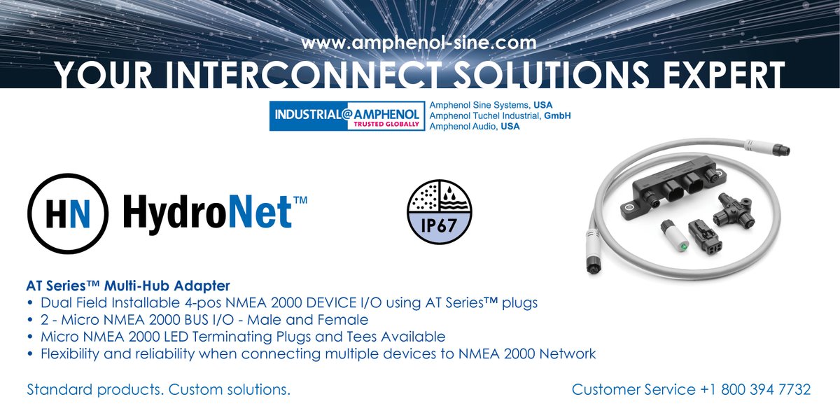 AmphenolSine's tweet photo. Your Interconnect Solutions Expert
for Standard Products and Custom Solutions!
https://t.co/lGGexNXjBE
#YourInterconnectSolutionsExpert
#StandardProducts
#CustomSolutions
#Amphenolians
#Interconnect #Connectors #CableAssemblies
#HydroNet #ASeries #IP67 #MultiHub #NMEA2000 https://t.co/hrxdQqBW61