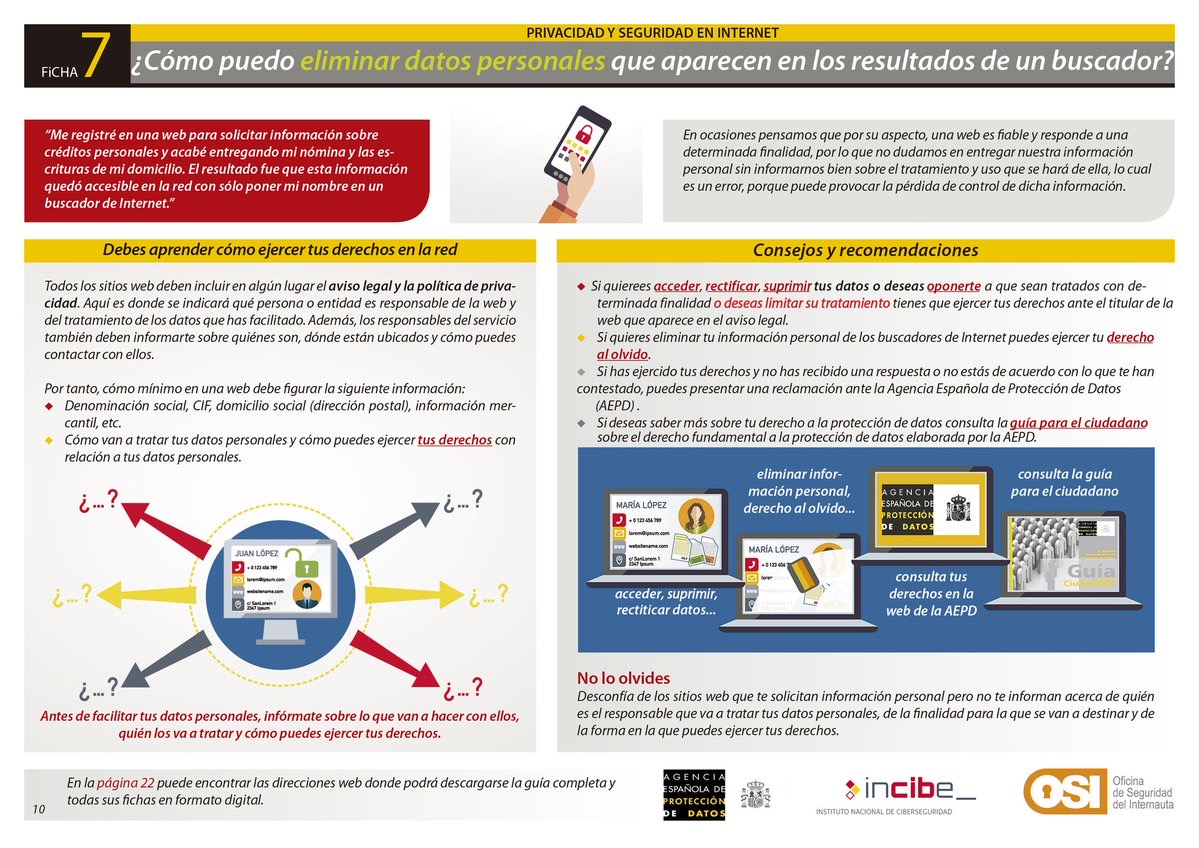 Policia_Granada's tweet photo. Hoy te propongo que busques tu nombre y apellidos o tu DNI en Google.
Si no hay resultados, perfecto, sino ¿sabrías qué hacer para eliminar de los resultados tus datos personales?
Esta ficha te interesa:
https://t.co/k7nICzSG71 https://t.co/qJx718Ntfw