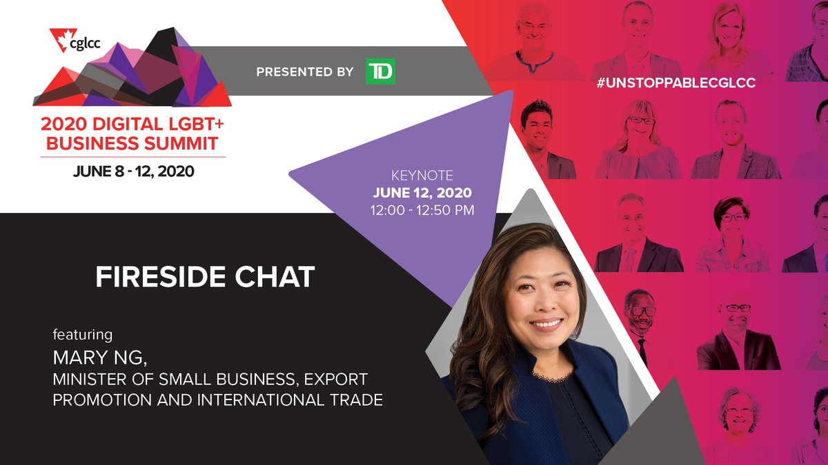 theCGLCC's tweet photo. We're delighted to have The Hon. @mary_ng, Minister of Small Business, Export Promotion, and International Trade taking the virtual stage at the #CGLCCSummit for a fireside chat! Min. Ng will provide insight into the Govt assistance for small businesses. Tune in at 12:15PM EST https://t.co/i2iKkXfBkU