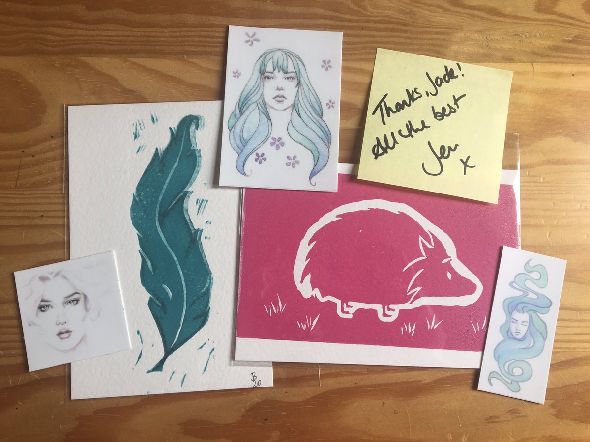 MoselyAndCoArt's tweet photo. Received some lovely post today from a lovely lady @Jen_Illustrates ๐ฅณ Go give her a follow, sheโs awesome! Thank you Jenny ๐
#feather #hedgehog #linoprint #stickers #excitingpost #lovelylady #mademyday #art https://t.co/4Xb3DGa9yb