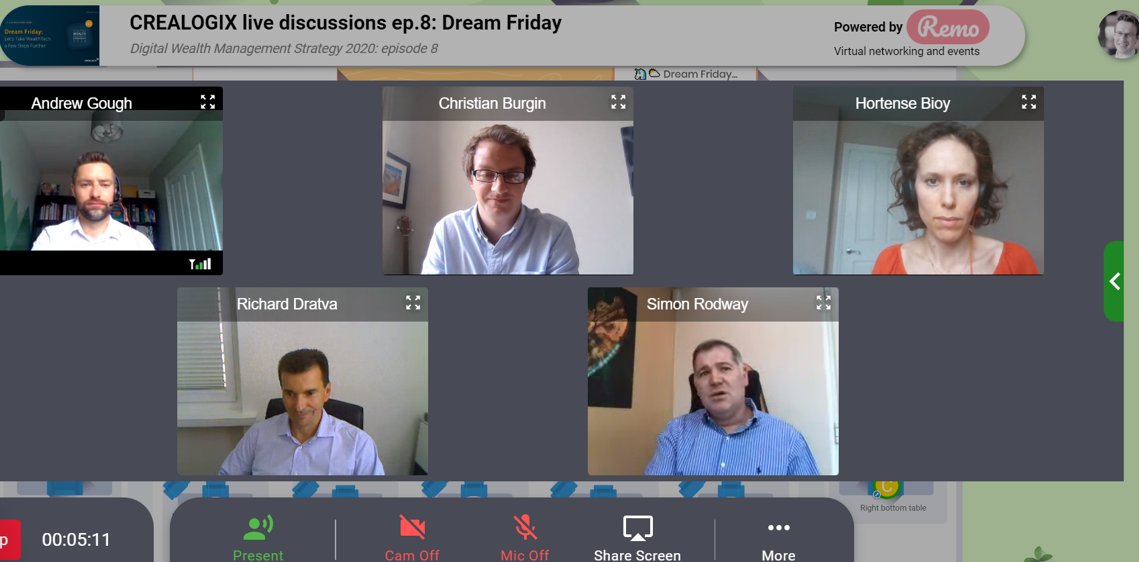 "Convenience is the new loyalty." and "Trusts is built by the availability of data" - dream #wealthech today. Final episode:🔓 Unlocking Digital in Wealth Management on June 18, 2 pm. live.remo.co/e/crealogix-li…. Thx to <a href="/Entersekt/">Entersekt</a>, <a href="/MorningstarInc/">Morningstar, Inc.</a>, @VisibleCapital for joining today!