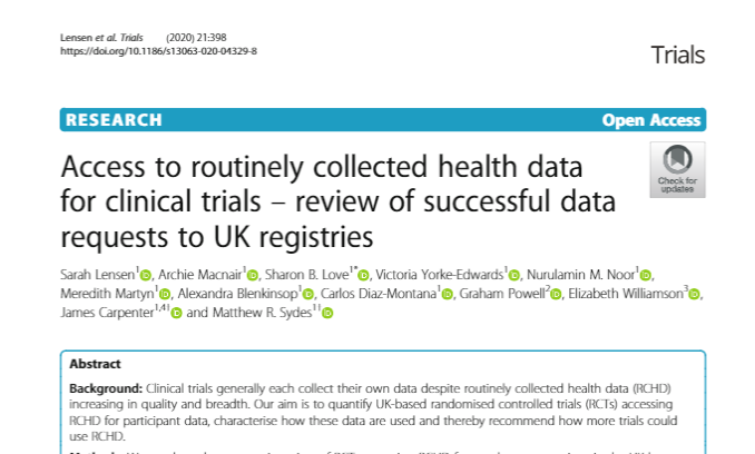 mattsydes's tweet photo. Access to routinely-collected data could transform #clinicaltrials Our new @hdruklondon @MRCCTU review in #Trialsjournal showed only 160 UK #clinicaltrials successfully accessed registry data 2013-->2018, equiv to ~2% trials https://t.co/4zE501DYjx We will work to improve this https://t.co/TaIOx0ANyO