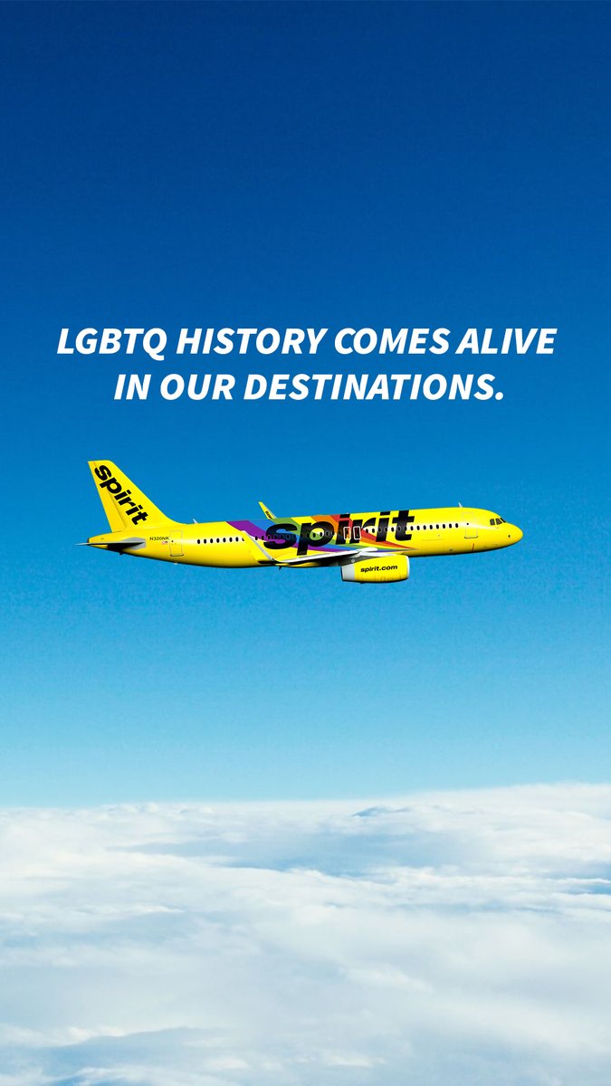 SpiritAirlines's tweet photo. Diversity and inclusion inspire all that we do. Today recognizing those who fought for equality is more important than ever. To commemorate LGBTQ trailblazers and Pride Month, here are five history-making places you can visit with Spirit 🏳️‍🌈✈️💛 #MoreGo https://t.co/VIx1YtPgEi