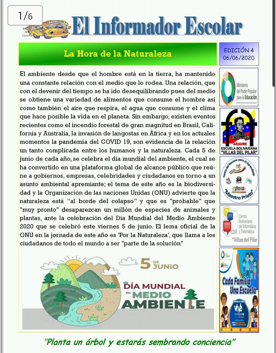 CBITVP's tweet photo. #12Jun Todas las semanas puedes disfrutar del Informador Escolar creado desde el #CBIT para todos, tú también puedes participar. Escríbenos. @vane_prieto @Fundabit_ @fundabitpor @ZEPortuguesa @MPPEDUCACION @jovalroga @municipioaraure https://t.co/frc3uZBZMD