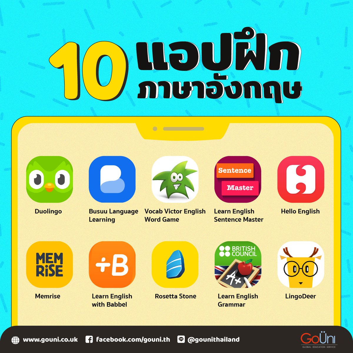 gouniofficial's tweet photo. ใครกำลังหาตัวช่วยฝึกภาษาอังกฤษให้เป๊ะ เราขอแนะนำ 10 แอปนี้ที่คิดว่าควรมีติดเครื่องไว้มากๆ มีแอปอะไรบ้างมาดูกันเลย 🇬🇧 

(อ่านต่อ) https://t.co/qkSDjlhqqK