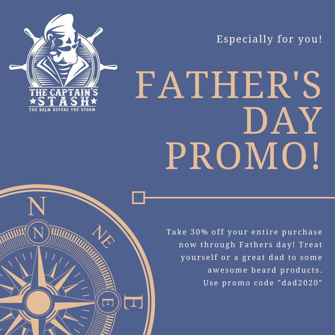 CaptainsStash's tweet photo. 30% off your entire order from now until Father's Day! Use promo code "dad2020"
#thecaptainsstash #beardsofinstagram #beards_lifestyle #beardstyleclub #beardbalm #beardbalmandoil #beardwash #beardbutter #mandles #beardcare #captainsstash #beardlove😍 #beardgoals #locallubbock https://t.co/R1jyar4WfT