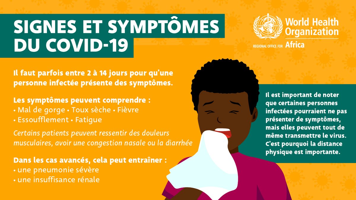 guinee_oms's tweet photo. @guinee_oms Il faut entre 2 et 14 jours pour qu'une personne infectée présente des symptômes de la #COVID19 #StopCovid19GN @kizerbogeorgesa @OMS_Afrique @issiaga_konate https://t.co/xEXetFFhU7