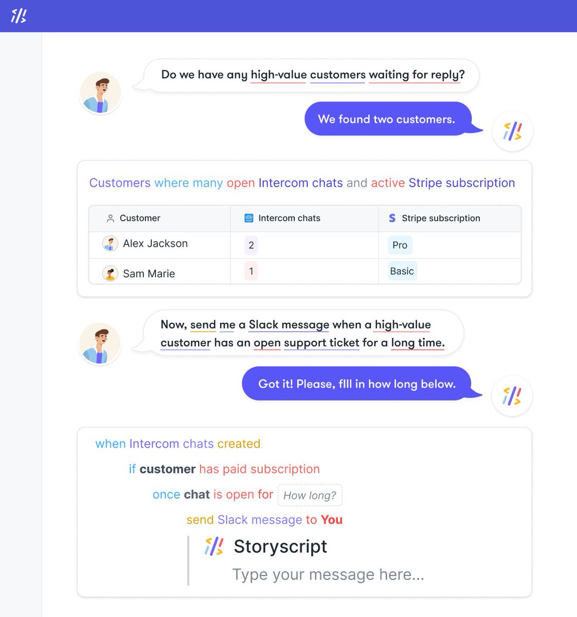 Send a <a href="/SlackHQ/">Slack</a> message when your <a href="/stripe/">Stripe</a> customers have open <a href="/intercom/">Intercom</a> tickets for a long time — built with #NoCode in under 3 minutes #storytelling