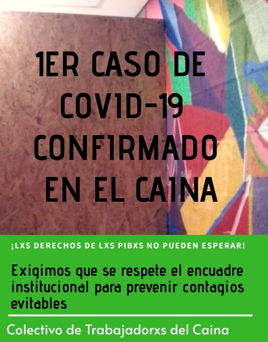 ClaudioMorresi's tweet photo. Hay un caso de COVID-19 confirmado en el CAINA. El 7 de abril presentamos una declaración por la falta de condiciones de salud alli, de cara a la pandemia. El PRO nunca lo consideró

Exigimos que se cumplan protocolos para que no aumenten los contagios en el CAINA https://t.co/XRfa4U4NYI