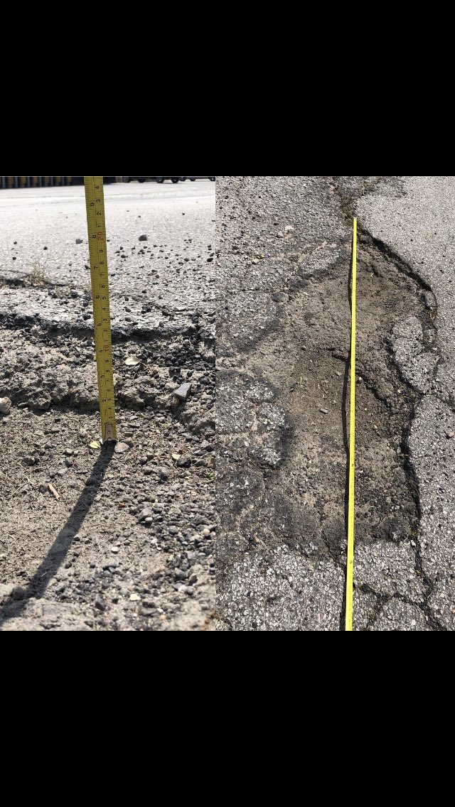 parkinglotsetc's tweet photo. Before and after pothole repair! #pothole #striping #parkinglots https://t.co/D1jIUyFcxl