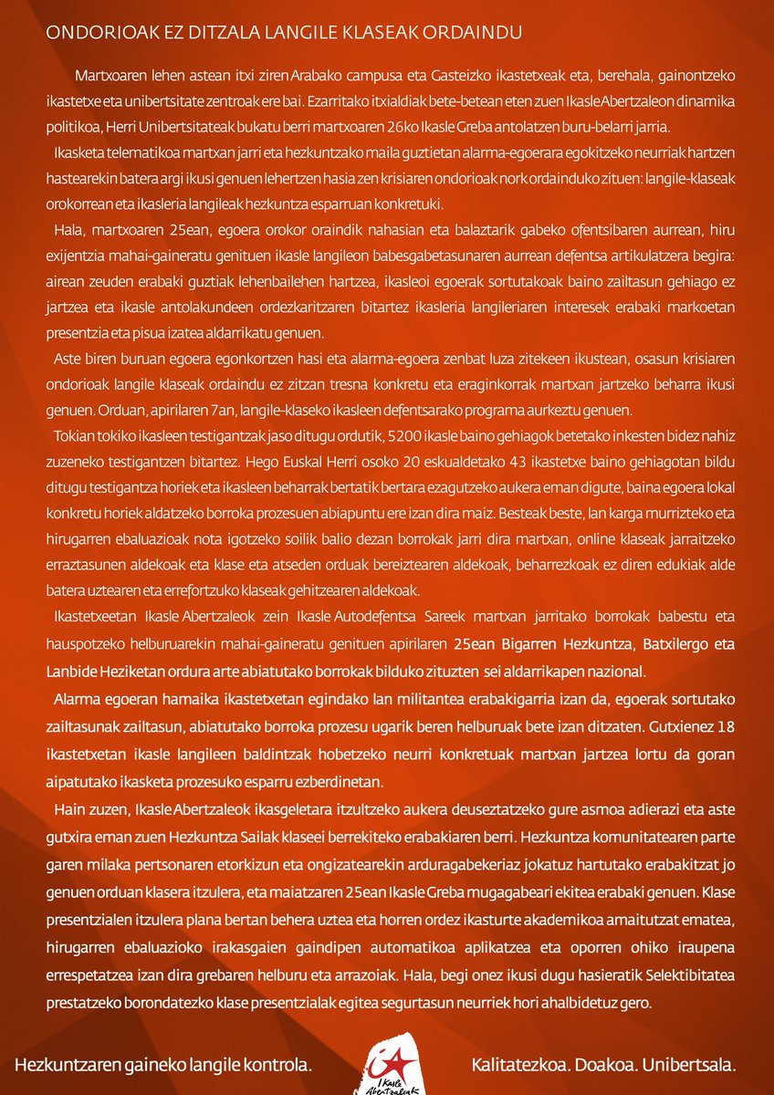 IASozialista's tweet photo. 🔴 Covid-19ak sortutako agertoki latzari aurre egin diogu gure gaitasunak ikasle langileon defentsan zentratuz eta ofentsiba kapitalistak hezkuntzan sortutako arazoak argitara ateraz. 

📑5200 ikasle baina gehiagoren testigantzak
🤝20 eskualdetan, 43 ikastetxetan lanean https://t.co/KQuxi0c9NV