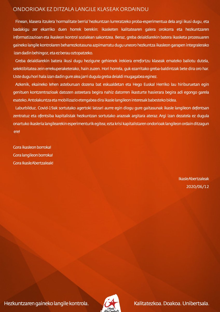 IASozialista's tweet photo. 🔴 Covid-19ak sortutako agertoki latzari aurre egin diogu gure gaitasunak ikasle langileon defentsan zentratuz eta ofentsiba kapitalistak hezkuntzan sortutako arazoak argitara ateraz. 

📑5200 ikasle baina gehiagoren testigantzak
🤝20 eskualdetan, 43 ikastetxetan lanean https://t.co/KQuxi0c9NV