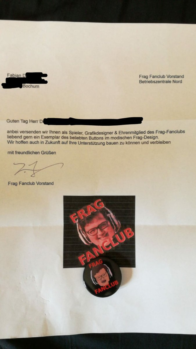 Danke an den <a href="/FragFanclub/">Frag Fanclub</a>, der mir diese Ehre erwiesen hat und nun schon seit mehr als einem Jahr wie eine Familie für mich ist. 
Jungs und Mädels, FÜR FRAG!! 😁🍻