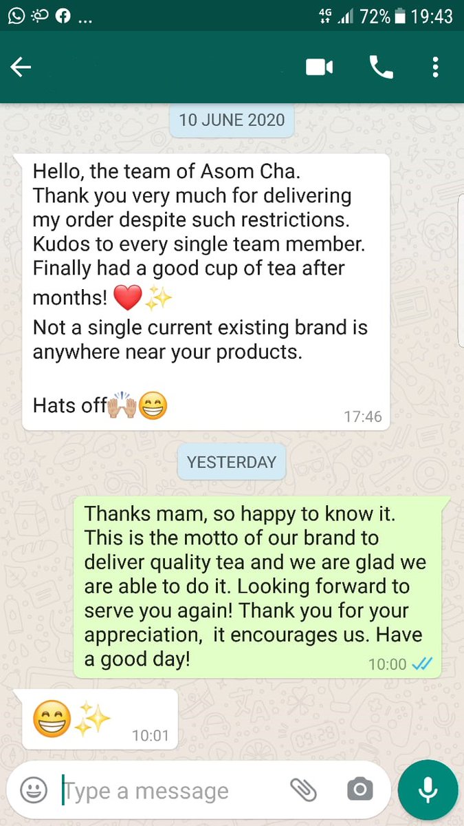 asomchatea's tweet photo. Satisfied customer's feedback encourages us to serve you better!
visit us at https://t.co/iFHHbhVfAl
#AssamTea #Corona #Immunity #AsomCha #MeriChai #HotTea #Covid #HotDrink #ImmunityDrink #TeaAddict #Tealover #ChaiTime #TeaParty #Tea #TeaLove #GreenTea https://t.co/DGAmsifvY0