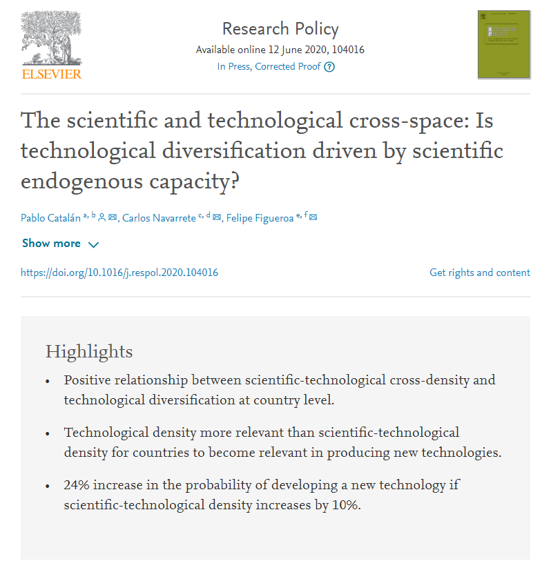 Carlos As One Of The Authors Of The Paper The Scientific And Technological Cross Space Is Technological Diversification Driven By Scientific Endogenous Capacity I M Excited To Announce That Has Been Accepted