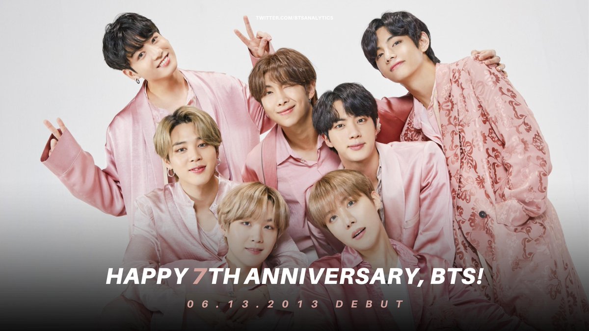 btsanalytics's tweet photo. Happy 7th anniversary to the seven (@BTS_twt) who continually inspire and inform our life experiences through their music and more! May the forthcoming year bring you happiness, success &amp; keep you in good health! 

#7ToEternityWithBTS 
#일곱의_겨울과_봄_뒤에도_함께 https://t.co/cq6q8odh4k