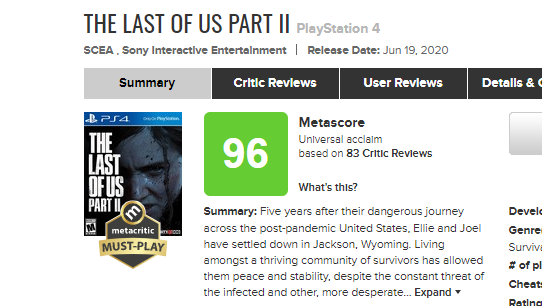 SpawnWaveMedia's tweet photo. Wow, The Last of Us Part II might end up being the best rated game of the year. https://t.co/Y4Ye10VBHX