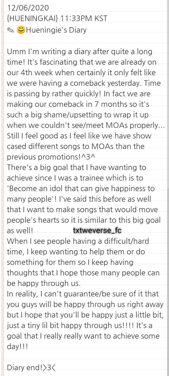 txtweverse_fc's tweet photo. ✎ "[☺ Hueningie's Diary]"

@TXT_members @TXT_bighit
#HUENINGKAI #휴닝카이 
#txtweverse_fc https://t.co/ucZIpTNewi