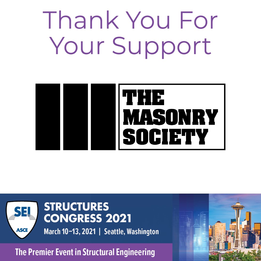ASCE_SEI's tweet image. Our thanks for the support of The Masonry Society as they become a Cooperating Organization for #Structures21! View the conference website to learn more about sponsorship/exhibiting opportunities. 

structurescongress.org