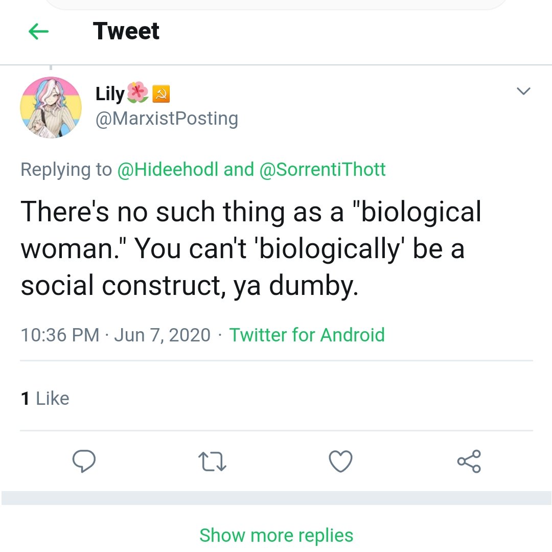  #nooneissayingsexdoesntexist Now I read the first tweet here and thought "Maybe they're just making a linguistic point about 'woman' vs 'female'". But reading on, nope, they're definitely excluding sex from the discussion. Quite remarkable how hard they work to avoid the word.